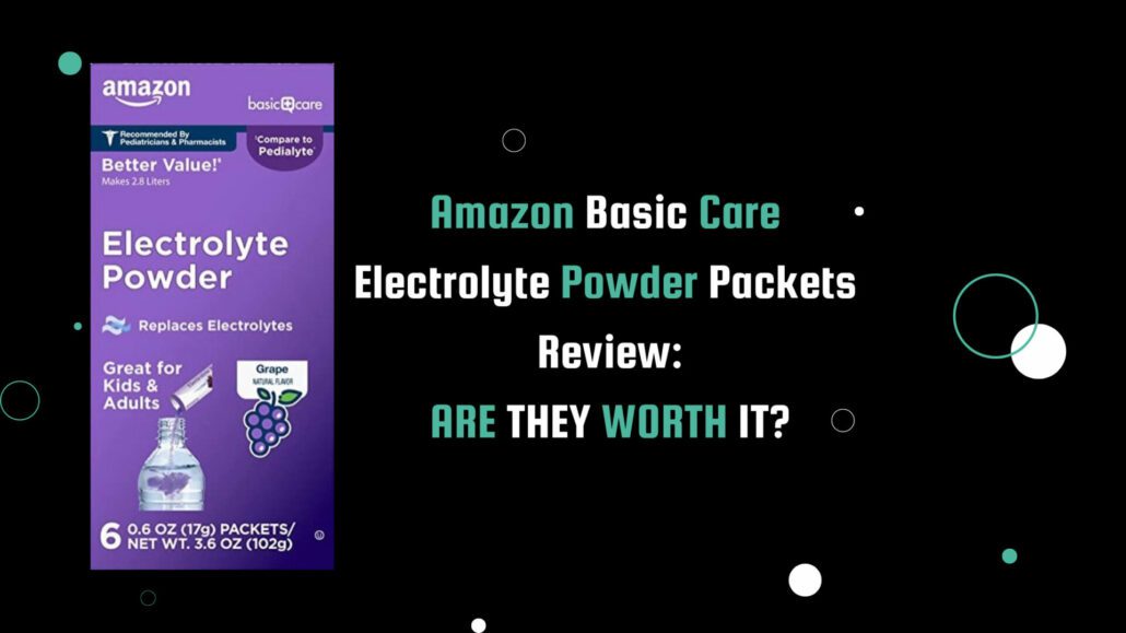The banner image for this post features the Amazon Basic Care Electrolyte Powder Packets product placed against a sleek, modern black background. The post title stands out in bold white and teal text, drawing attention to the topic and adding a pop of color to the image. This eye-catching design highlights the product and sets the stage for an engaging and informative review.