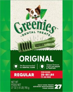 Image of Greenies Treats, a delicious and nutritious dental treat that helps to clean dogs' teeth and freshen their breath. These treats are made with natural ingredients and are available in a variety of flavors, making them a tasty and healthy option for your furry friend.. Greenies Treats are a must-have for dog lovers in 2023.