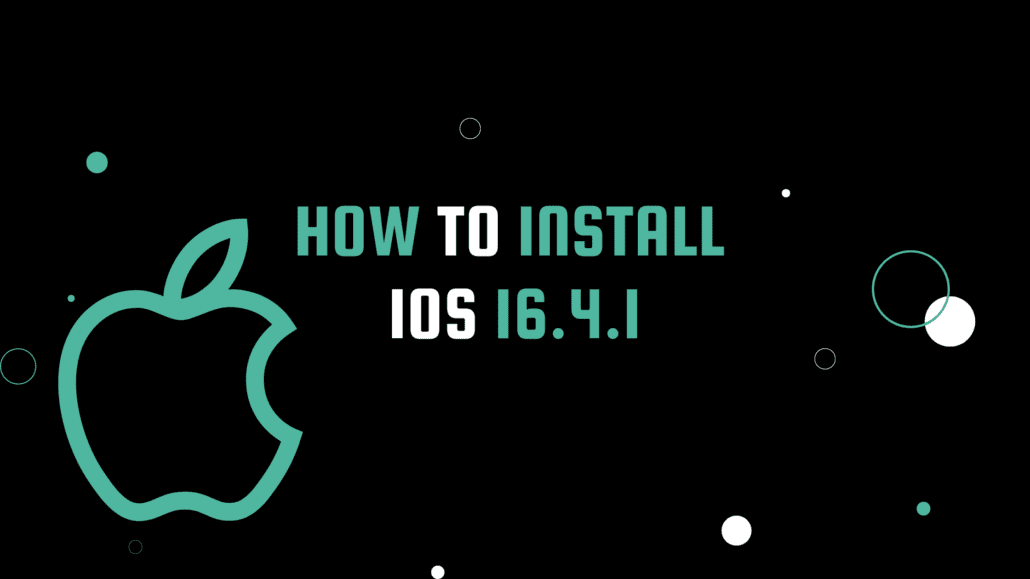 Apple logo with text 'How to Install iOS 16.4.1' on a black background." The text is bold and centered in white and teal font, with the Apple logo in teal next to it.