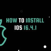 Apple logo with text 'How to Install iOS 16.4.1' on a black background." The text is bold and centered in white and teal font, with the Apple logo in teal next to it.