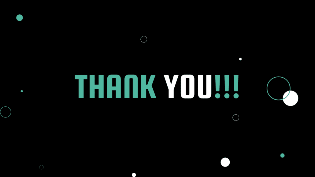 A teal and white image with the words "Thank You" in modern typography.