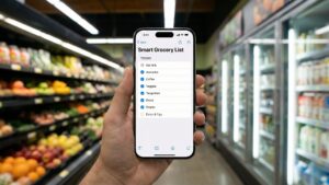 Here is the updated SEO data, specifically optimized to target the keyword "How to Set a Reminder on iPhone". Since the image shows a specific use case (grocery shopping), the SEO strategy here is to frame the image as a practical example or the end result of the tutorial. File Name how-to-set-a-reminder-on-iphone-grocery-list.jpg Why: Putting the exact keyword at the start of the filename helps Google understand exactly what query this image answers. Alt Text Close-up of an iPhone screen showing an organized grocery list in the Reminders app, illustrating a practical example of how to set a reminder on iPhone for location-based tasks.