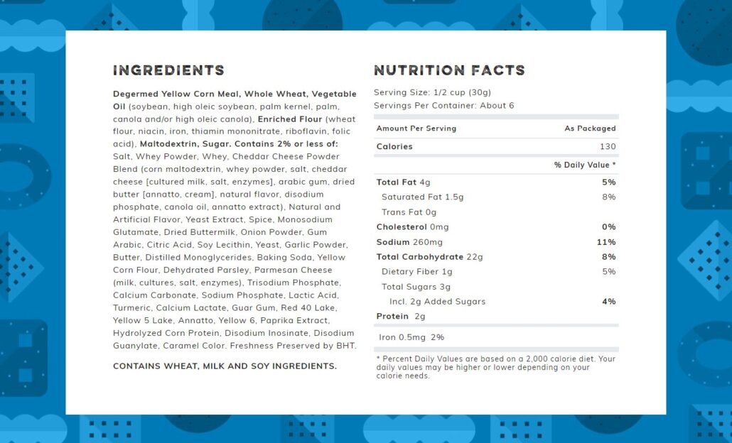 Chex Mix Cheesy Pizza Remix Nutritional Info