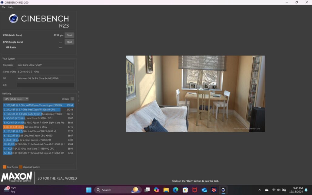Lenovo Yoga Slim 7i Aura Edition Cinebench benchmark scores