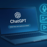 Futuristic laptop screen showing ChatGPT evolution with holographic interface, symbolizing the future of ChatGPT in 2025.