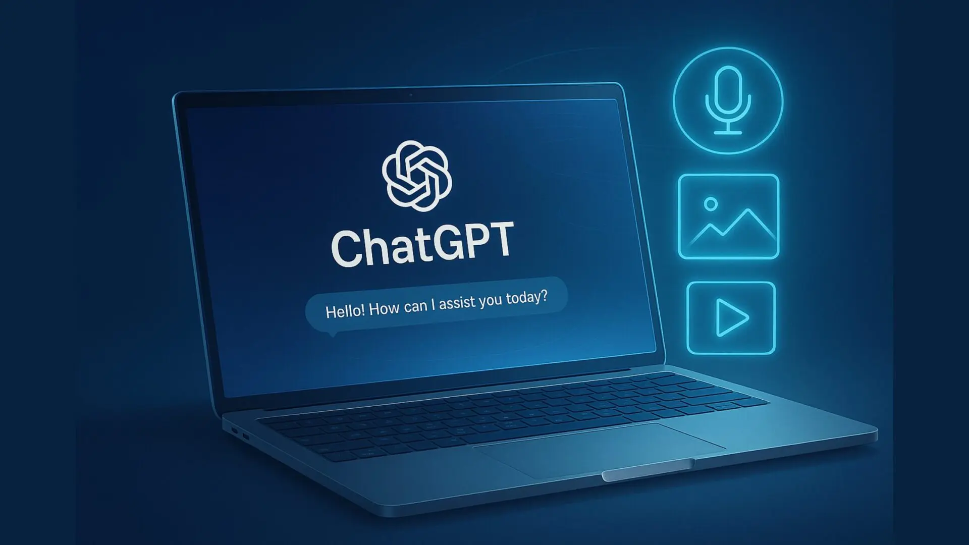 Futuristic laptop screen showing ChatGPT evolution with holographic interface, symbolizing the future of ChatGPT in 2025.