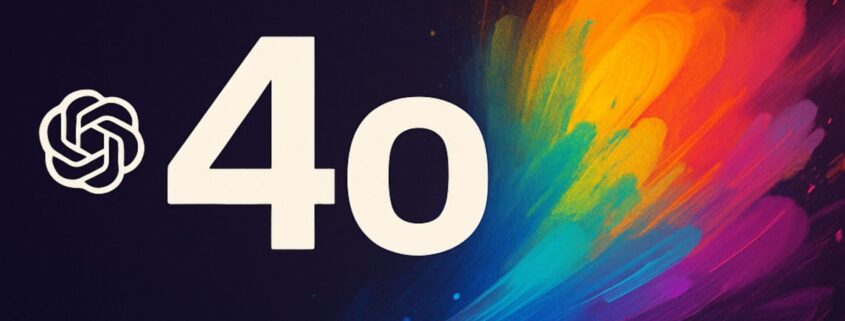 ChatGPT-4o logo with colorful paint burst on a dark background