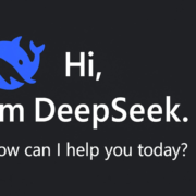 DeepSeek AI logo with the text "Hi, I'm DeepSeek. How can I help you today?" on a dark background