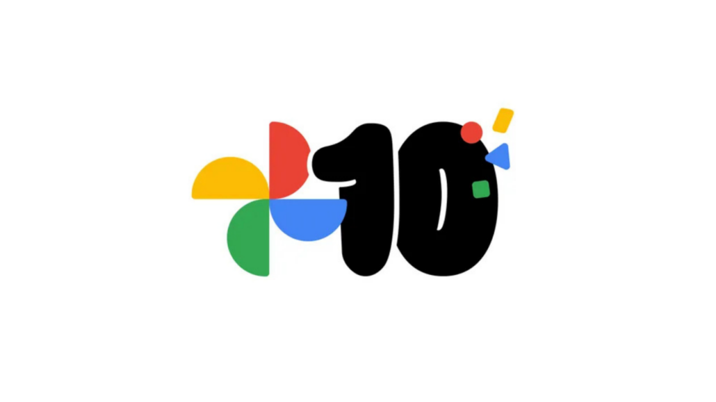 Google Photos AI editing tools 10th anniversary logo with colorful icons