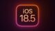 Colorful iOS 18.5 logo on a glowing rounded square, set against a dark gradient background with orange and pink tones.