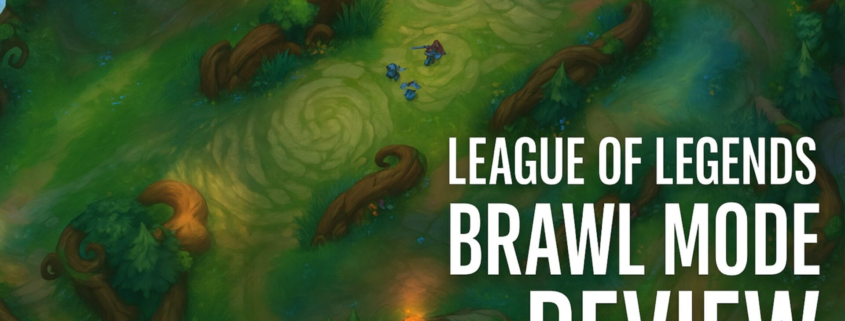 Overhead view of Bandle City map from League of Legends Brawl Mode with the title "League of Legends Brawl Mode Review" overlaid.
