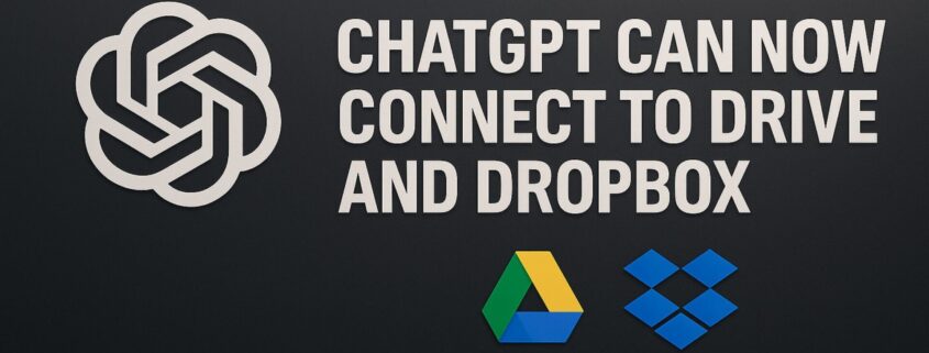 Illustration showing ChatGPT connecting with Google Drive and Dropbox for document analysis