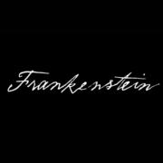 Frankenstein 2025 teaser trailer title screen in handwritten white text on black background