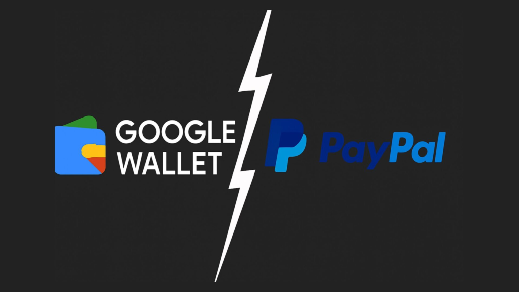 Google Wallet removing PayPal banner with logos split by a lightning bolt, symbolizing end of support in the U.S.