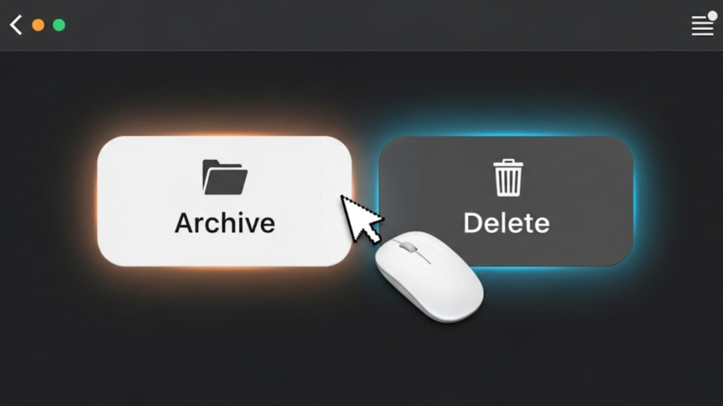 How to archive chats in ChatGPT – mouse cursor hovers between Archive and Delete buttons in a modern chat interface