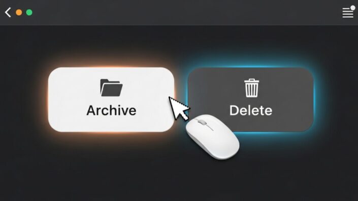 How to archive chats in ChatGPT – mouse cursor hovers between Archive and Delete buttons in a modern chat interface