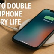 How to extend iPhone battery life – iPhone charging on wireless pad with battery at 76 percent, blog title displayed on screen