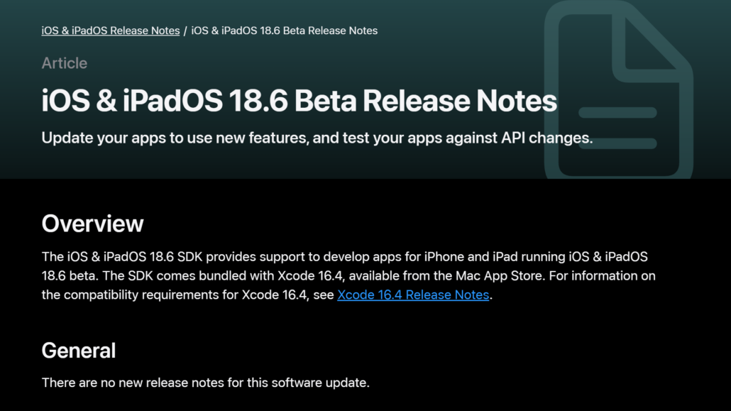 ios 18 6 beta 1 release notes