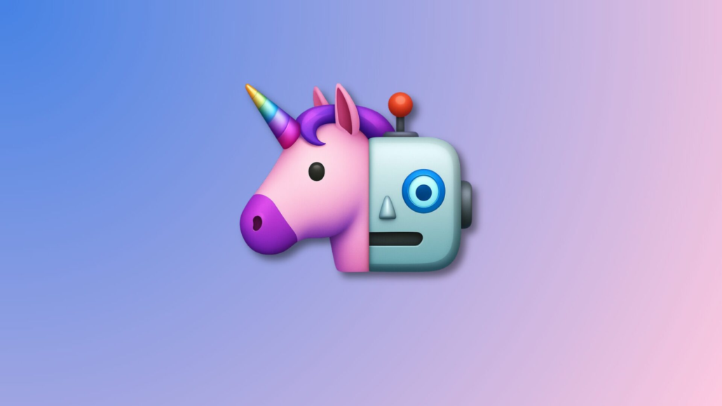 iOS 26 AI features example showing Mixmoji emoji combining a unicorn and robot
