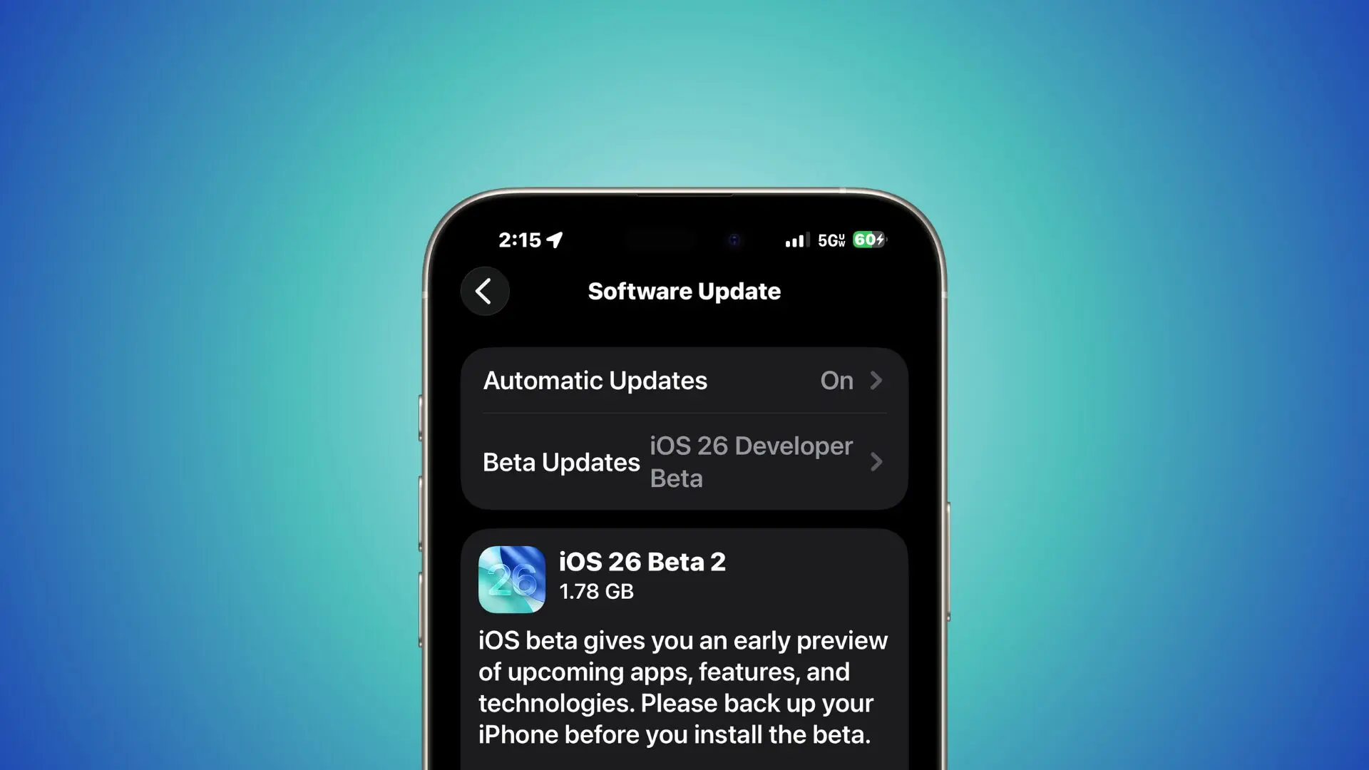 ios 26 developer beta 2 banner