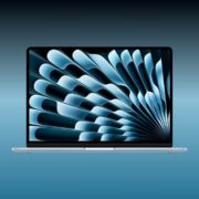 Front view of the new Apple M4 MacBook Air laptop, part of the M4 MacBook Air deal, showing its blue wallpaper on a blue background.