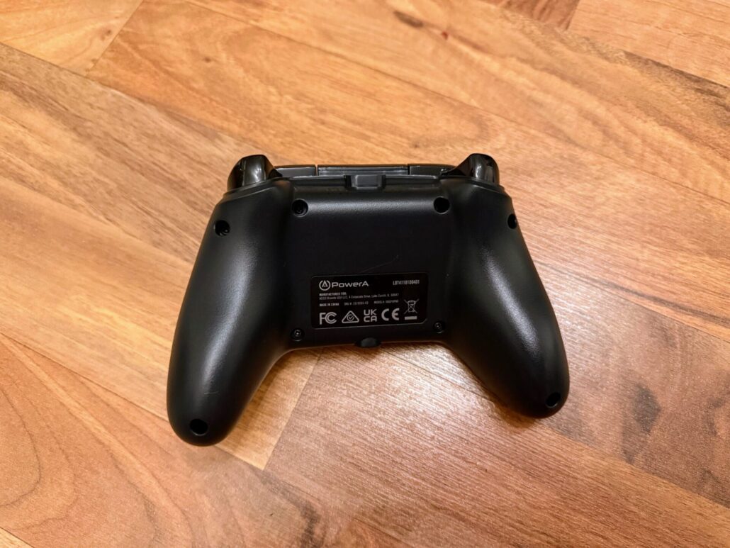 Back view of the PowerA Wired Controller showing grip texture and trigger layout