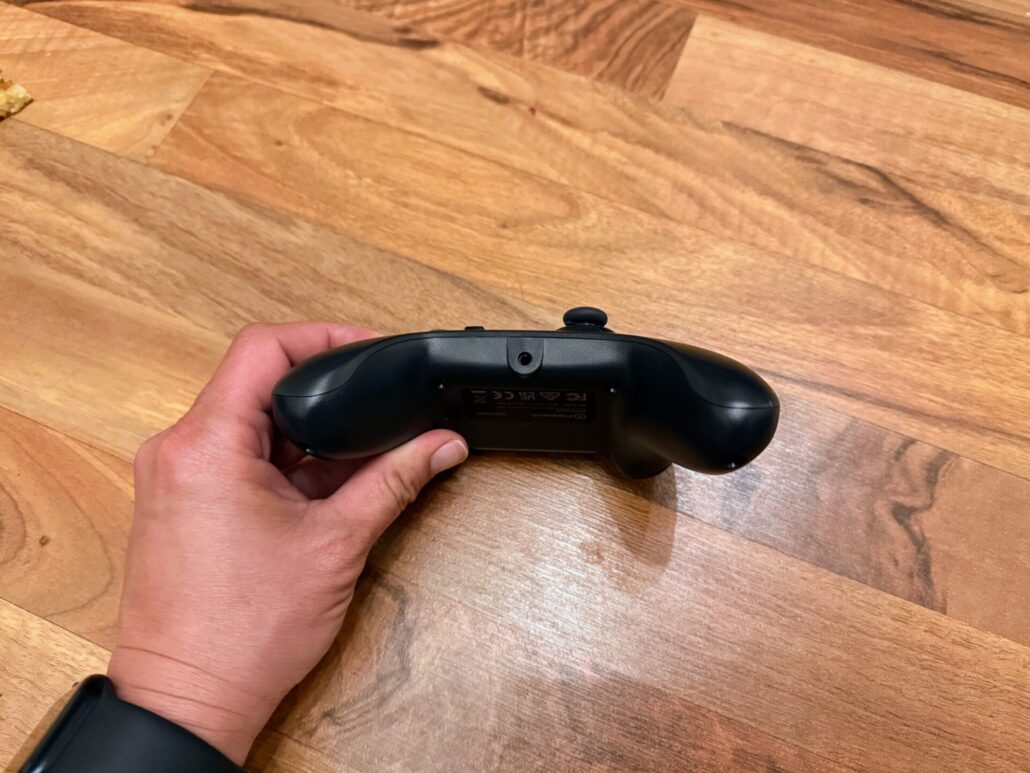 Bottom view of PowerA Wired Controller with 3.5 mm audio jack