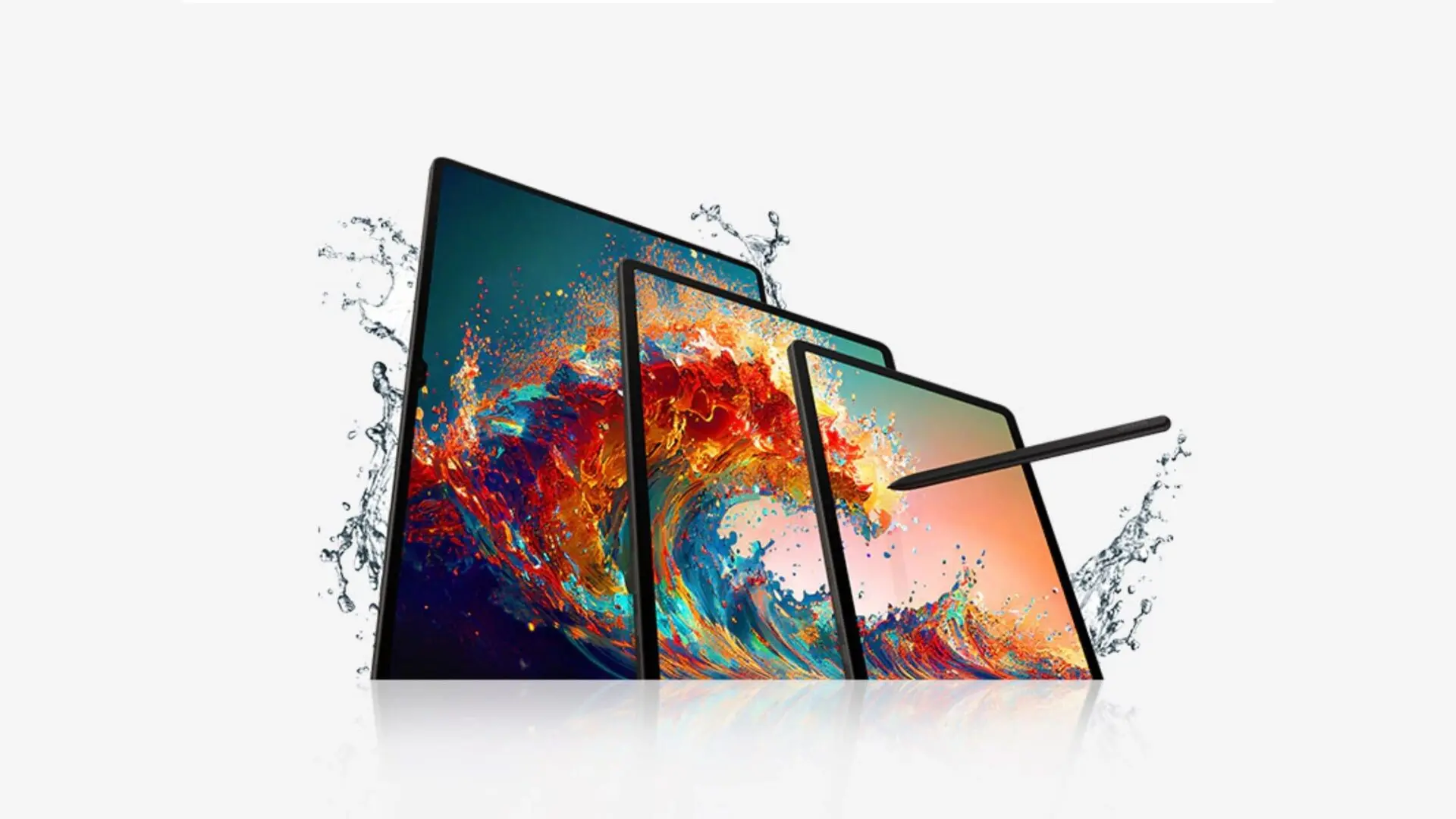 Samsung Galaxy Tab S9 tablets with water splash and S Pen – featured image for $470 deal