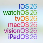 Colorful WWDC 2025 announcements banner showing iOS 26, watchOS 26, tvOS 26, macOS 26, visionOS 26, and iPadOS 26