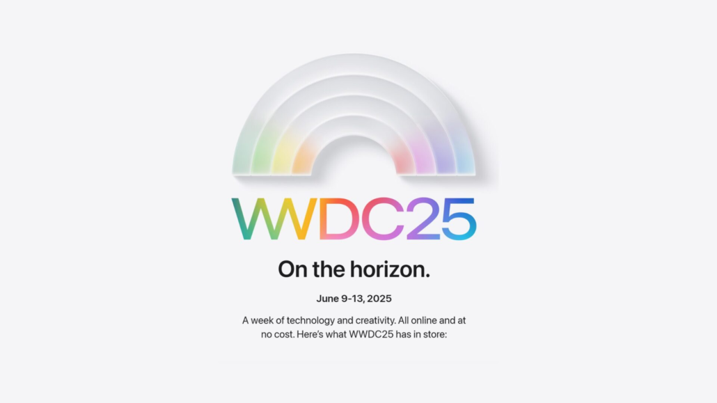 WWDC 2025 preview banner with rainbow Apple logo and event dates June 9–13