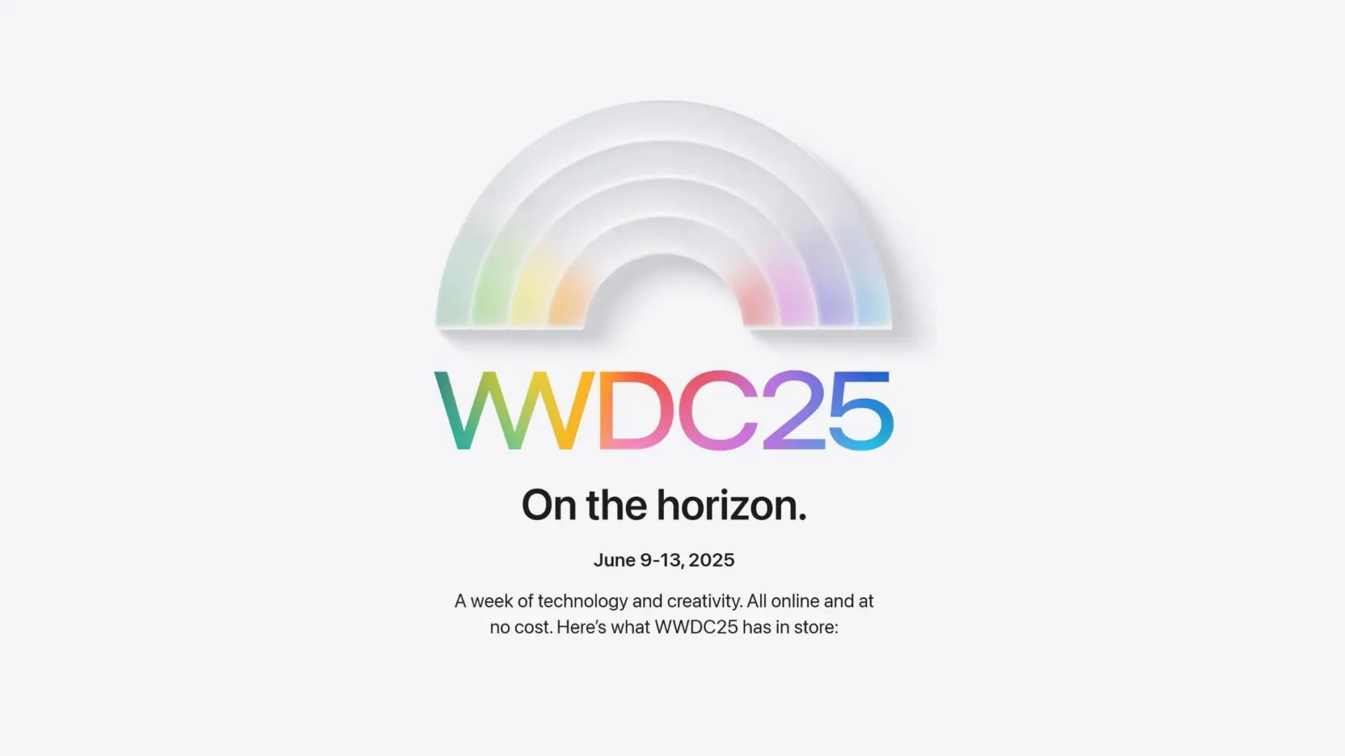WWDC 2025 preview banner with rainbow Apple logo and event dates June 9–13