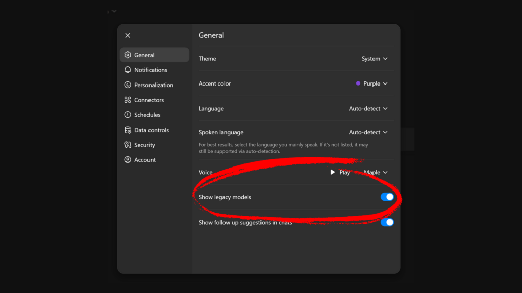 enable legacy models chatgpt