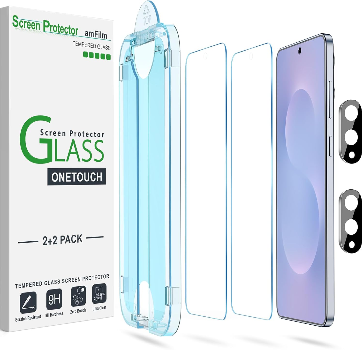 amFilm Auto-Alignment OneTouch for Samsung Galaxy S25 Edge 6.7″ Screen Protector + Camera Lens Protector, Tempered Glass [2+2 Pack]