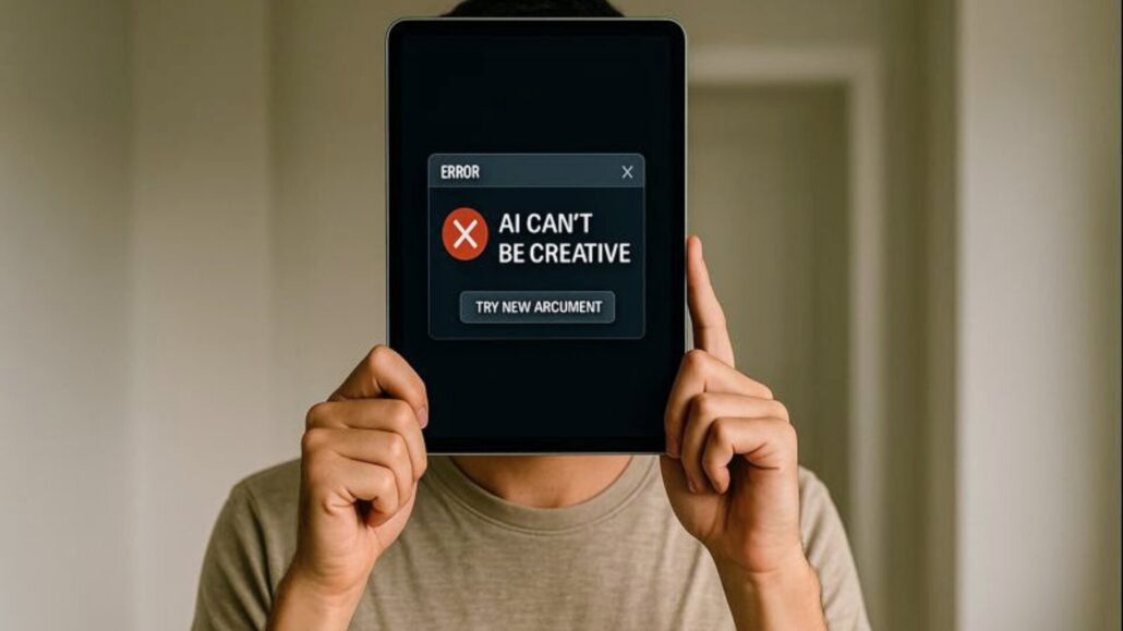 AI can’t be creative error message on tablet with “try new argument” button