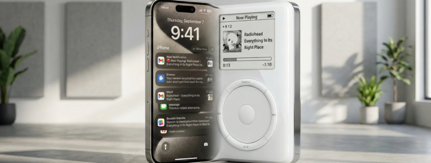 An iPhone screen displaying a simplified music interface, symbolizing how to turn an iPhone into an iPod for a focused listening experience, free from distractions.
