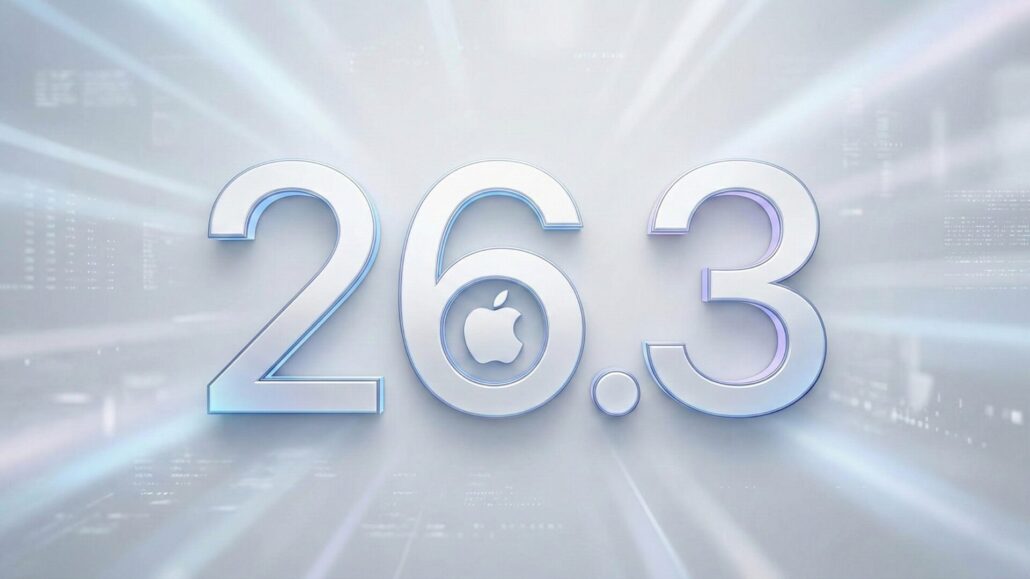 iOS 26.3 beta 1 features hero image with 26.3 text and Apple logo