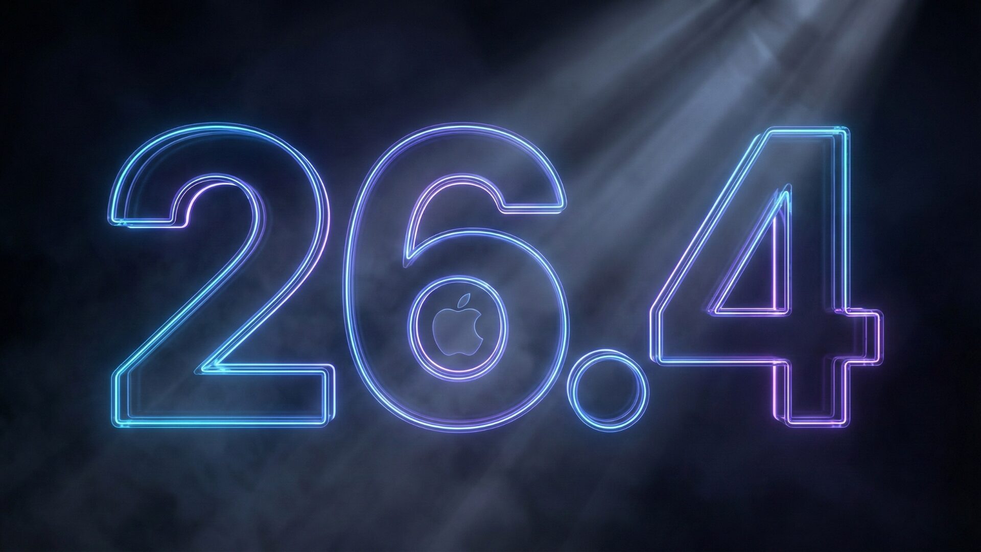 iOS 26.4 features leak hero image with neon 26.4 and Apple logo