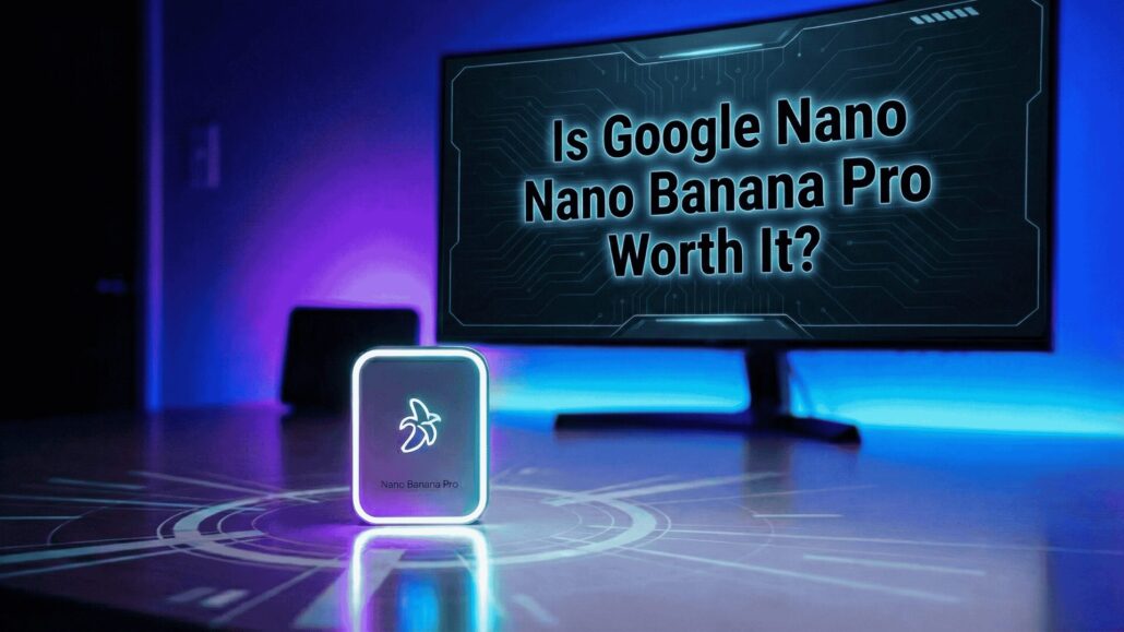 Nano Banana Pro worth it header image showing Nano Banana Pro logo and ROI-style headline on a monitor.