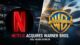 3D concept illustration depicting the Netflix Warner Bros acquisition, featuring the neon Netflix N merging with the Warner Bros shield.