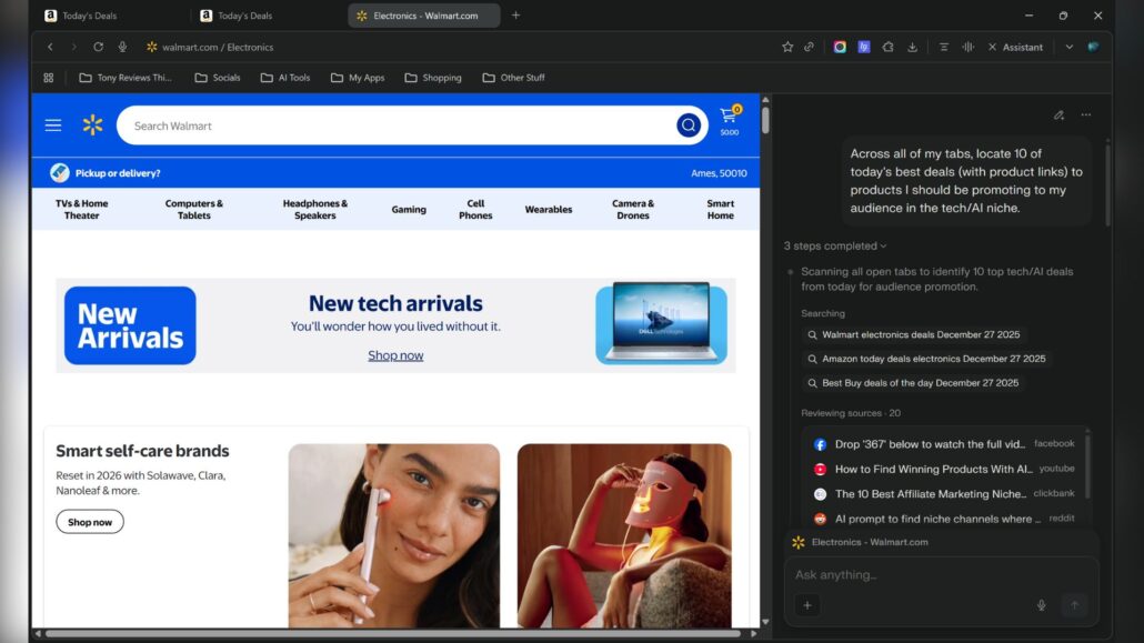 Perplexity Comet browser showing multiple tabs with AI insights summaries