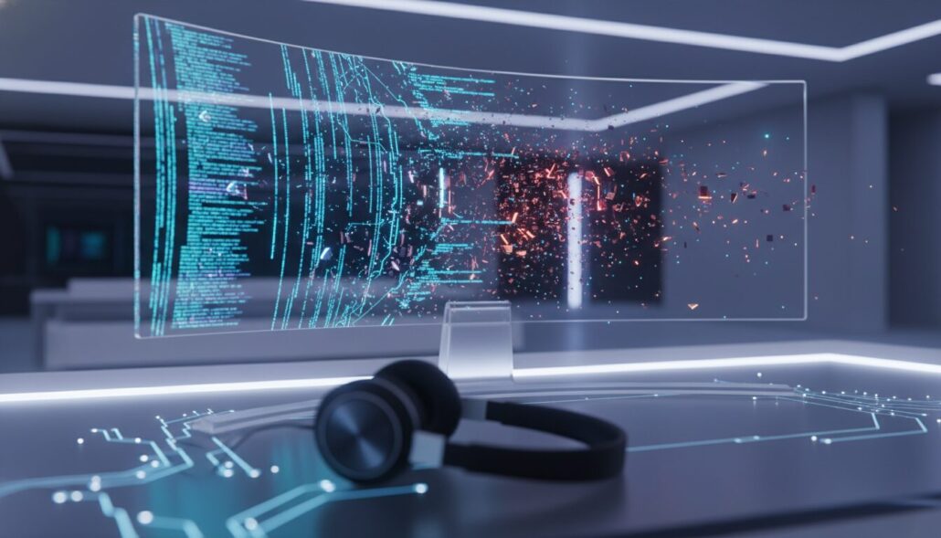 Tech-minimalist image showing glowing code lines with subtle disarray, representing how vibe coding impacts code quality.