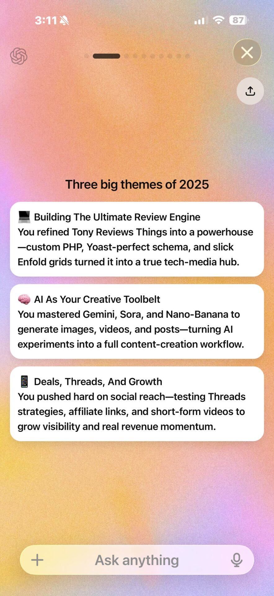 Your Year with ChatGPT 2025 AI progress summary screen