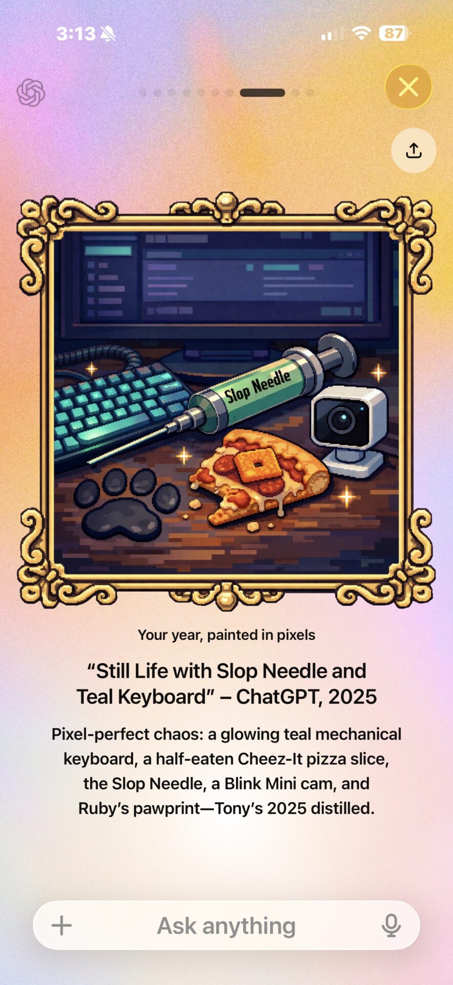 Your Year with ChatGPT personalized pixel art recap screen