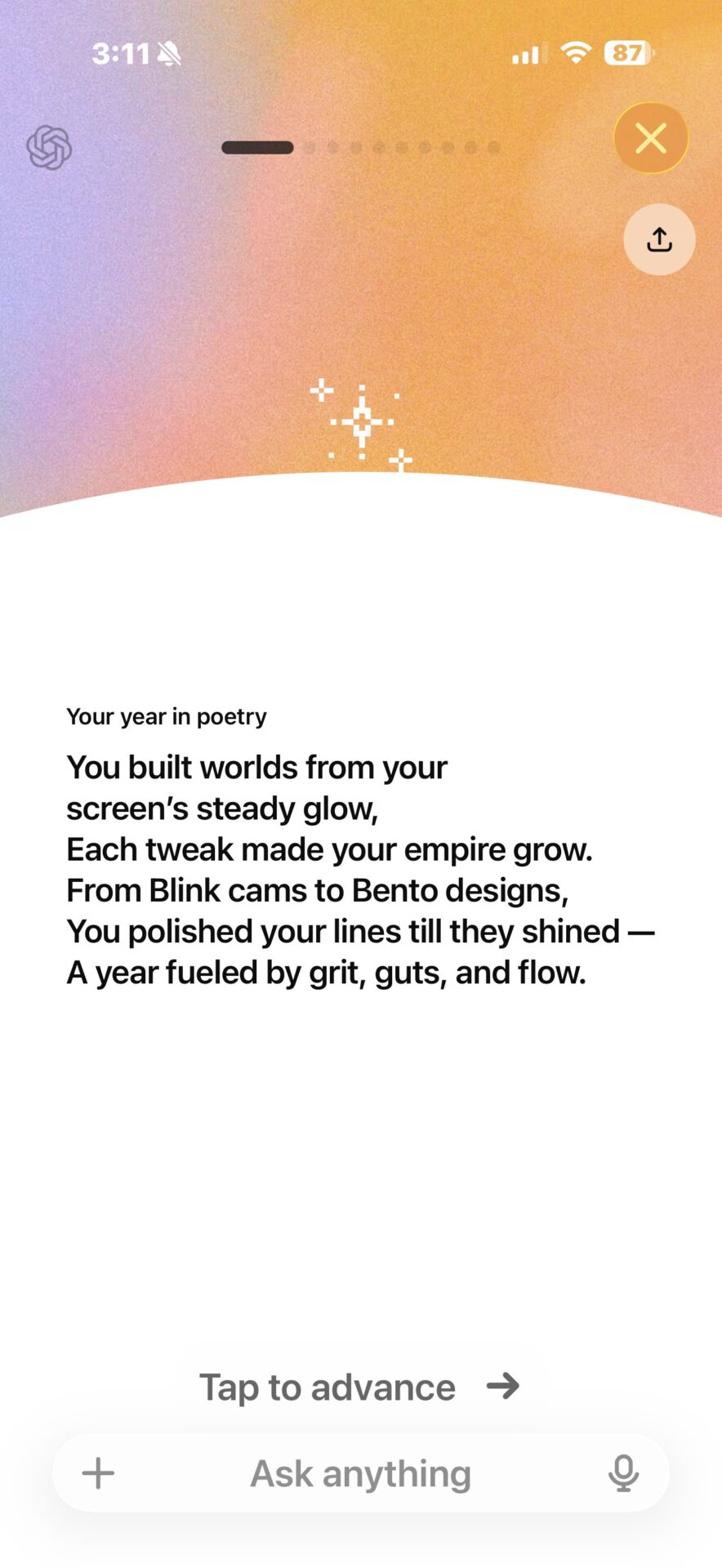 Your Year with ChatGPT personalized poetry summary screen