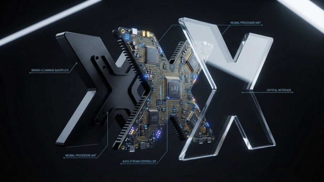 A 3D exploded view of the X logo deconstructed into layers of glass and computer circuitry, illustrating the open-source release of the platform's recommendation algorithm.