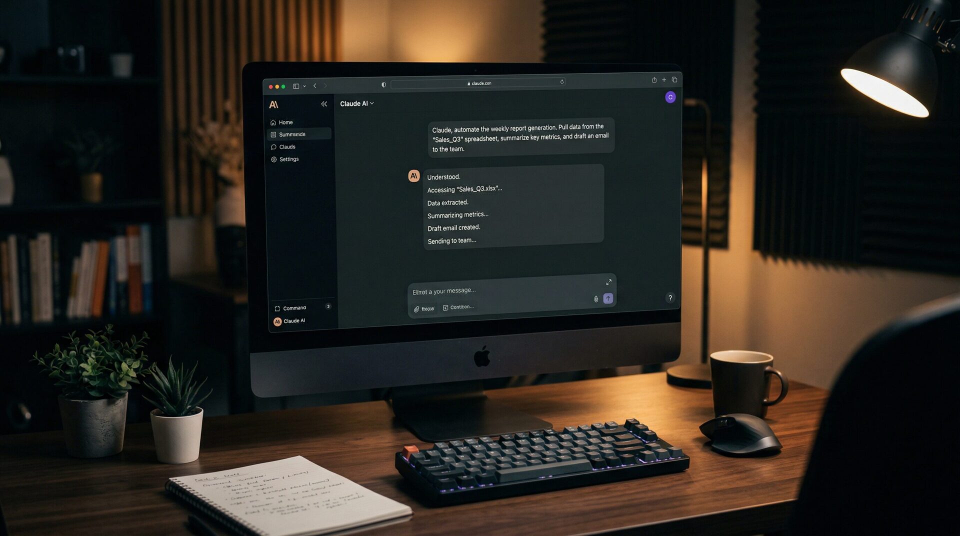 Anthropic Claude Mac control: an AI assistant interacting with a Mac desktop, showing files and browser windows open