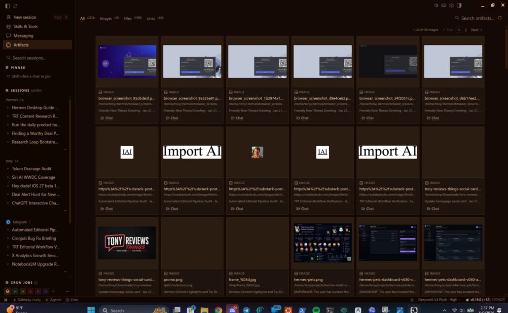 Screenshot of the Hermes Desktop file browser panel showing the working directory structure and file preview capabilities.