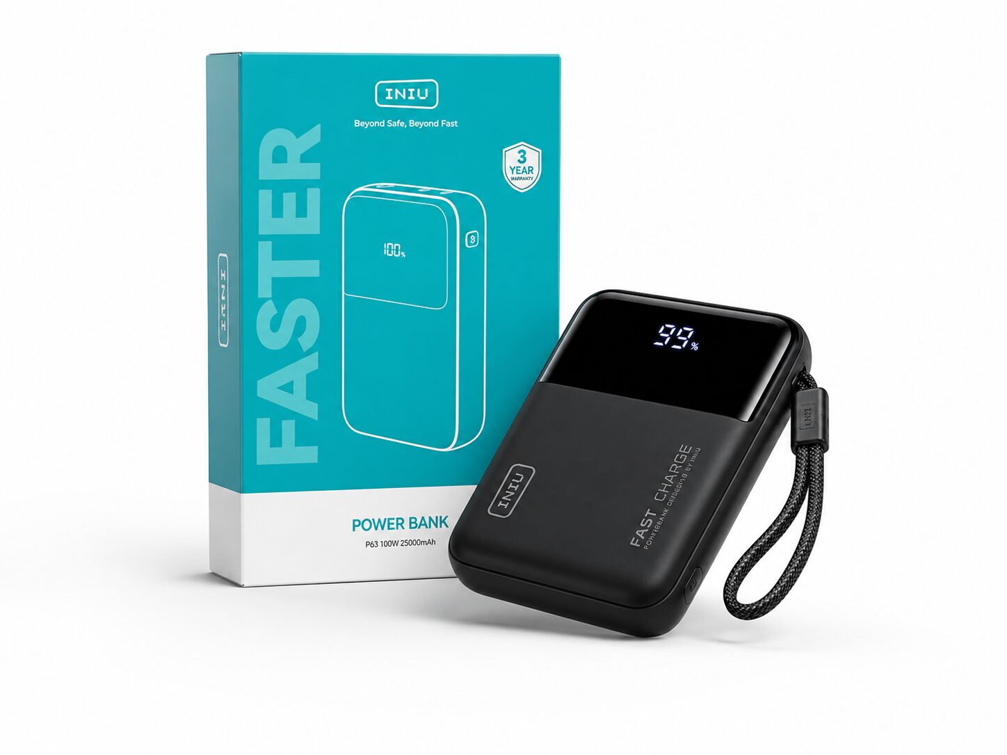 INIU Cougar P63 box and power bank packaging