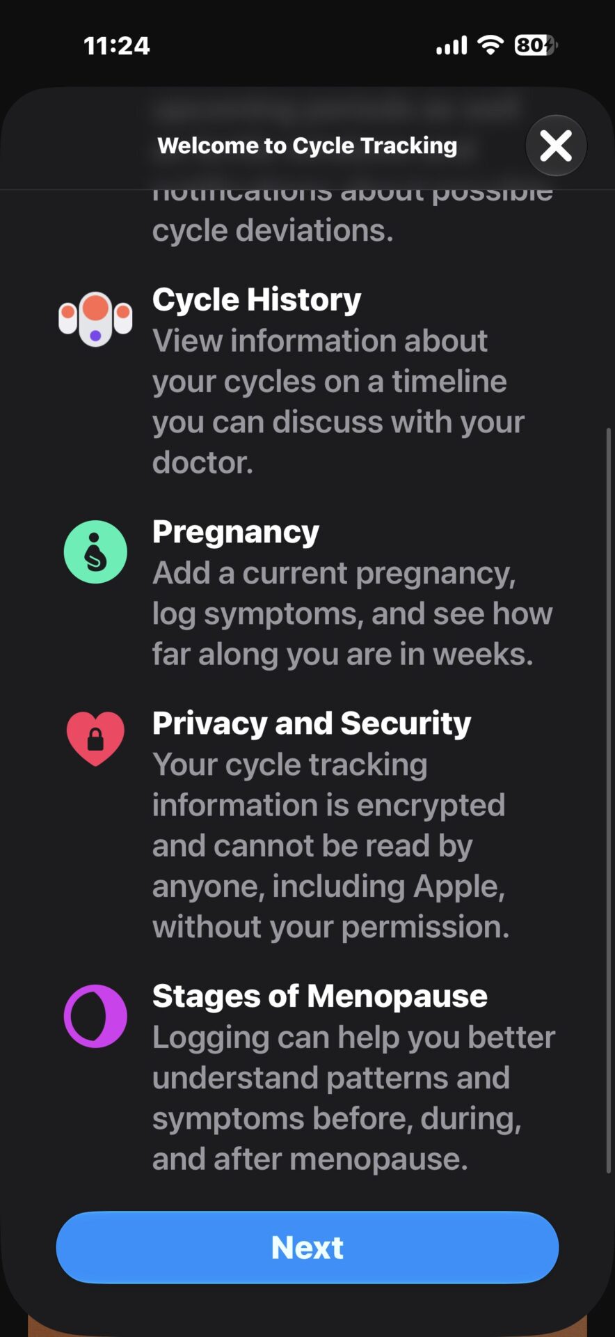 Cycle Tracking symptom logging in iOS 27 Health app
