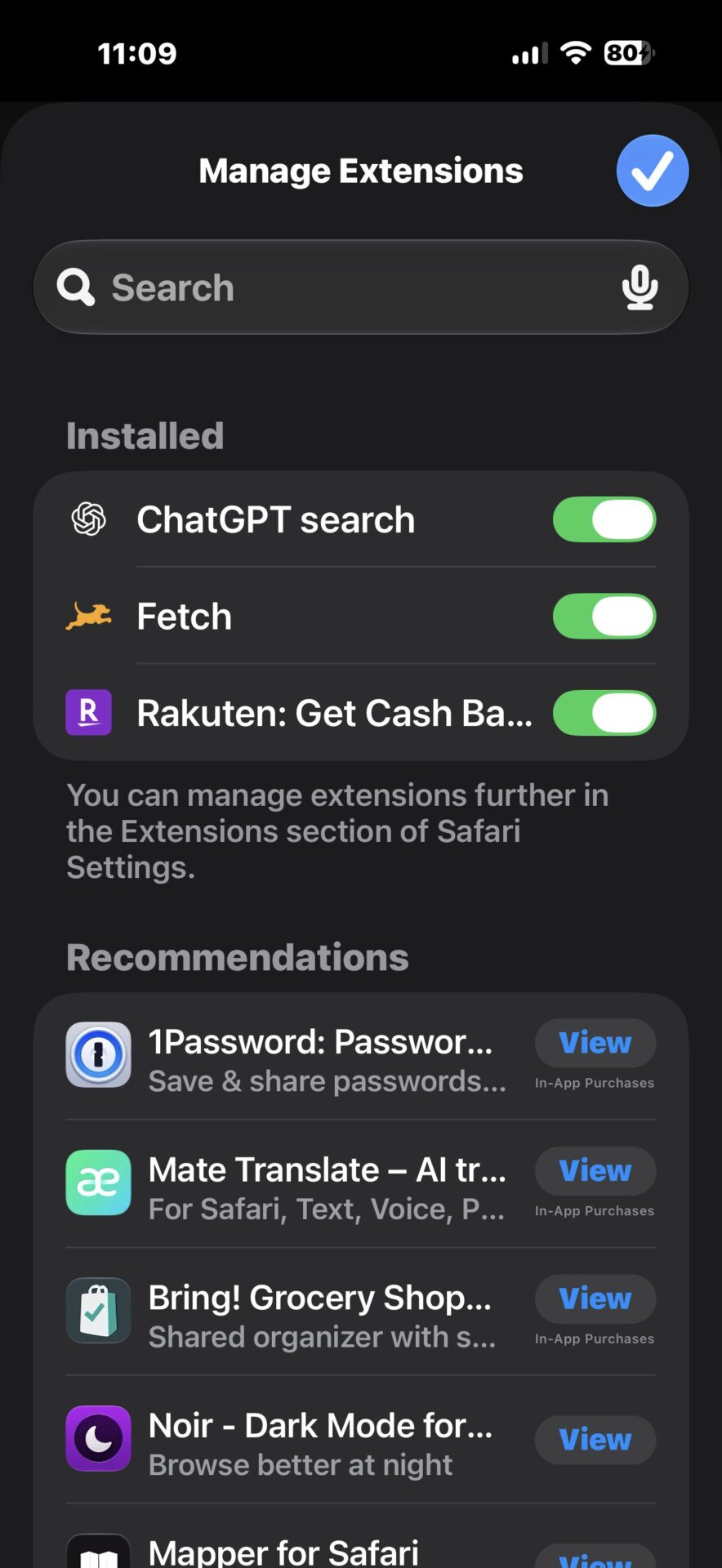 Safari extensions settings in iOS 27